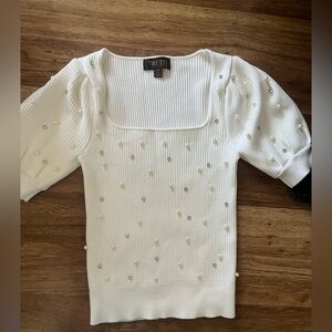 Truth Women's White Sweater with Pearl Accents